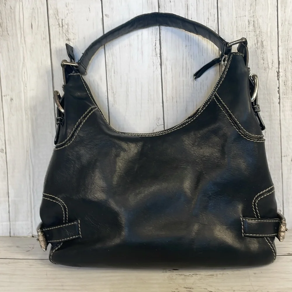 Michael Kors Black Leather Shoulder Bag w/White Contrast Stitching